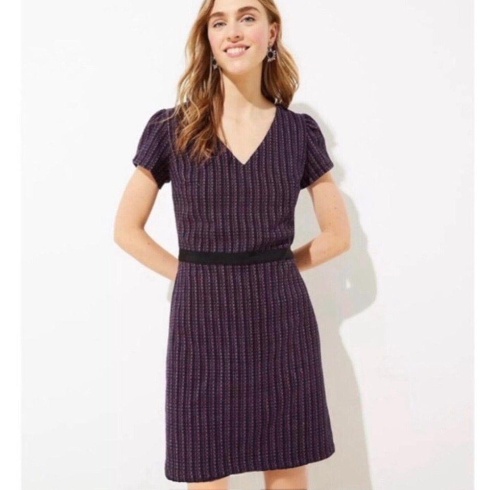 Loft Purple Tweed Vneck Sheath Dress Size 4 Tall NWT